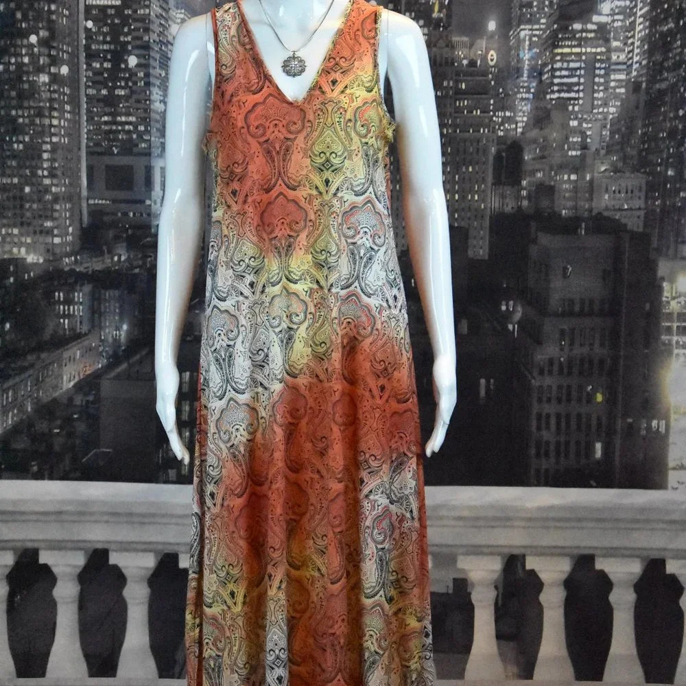 Mlle Gabrielle sz S Full Length Floral & Paisley Maxi Dress with Back Cut Outs